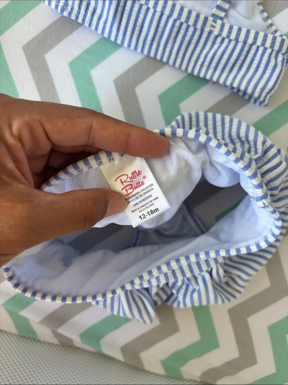 Ruffle Butts Blue & White Striped Two-Piece Bikini with Pink Bow